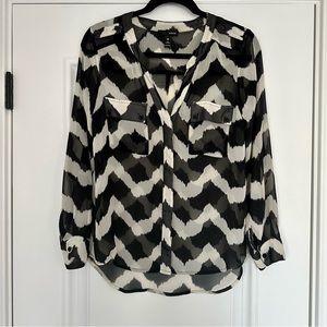 Aqua Black and White Chevron Blouse, Size XS